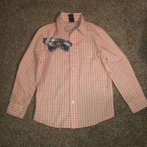 Coral Dockers Checkered Button-Up Shirt & Bow-Tie